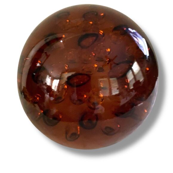 XLG VINTAGE MURANO ART GLASS BROWN PAPERWEIGHT FORCED BUBBLES 1960s Dark Amber - Picture 1 of 5